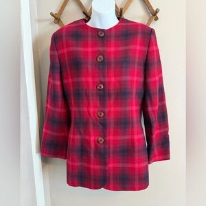 Braemar Michelle Monet Vintage Red Plaid Wool Blazer Size 6
